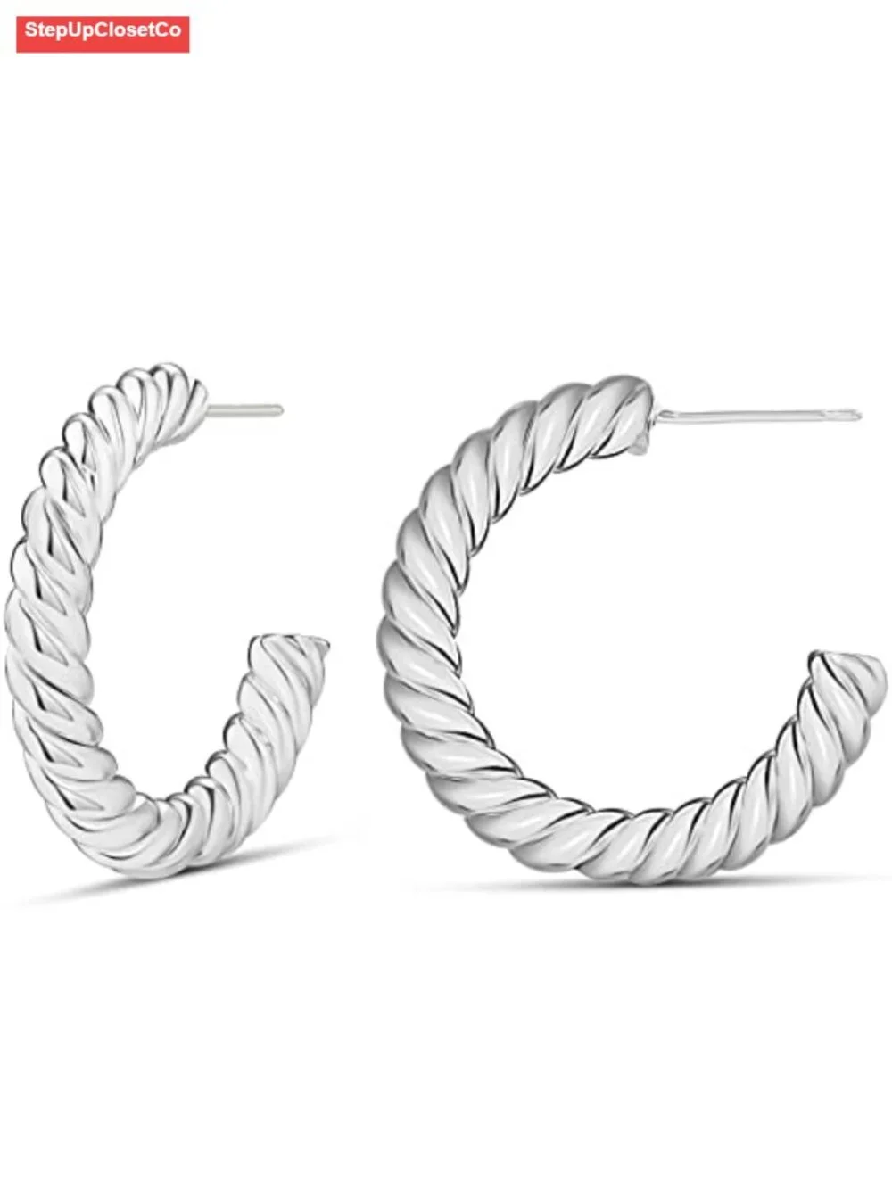 Sterling Silver Twisted Rope Hoop Earrings Hypoallergenic